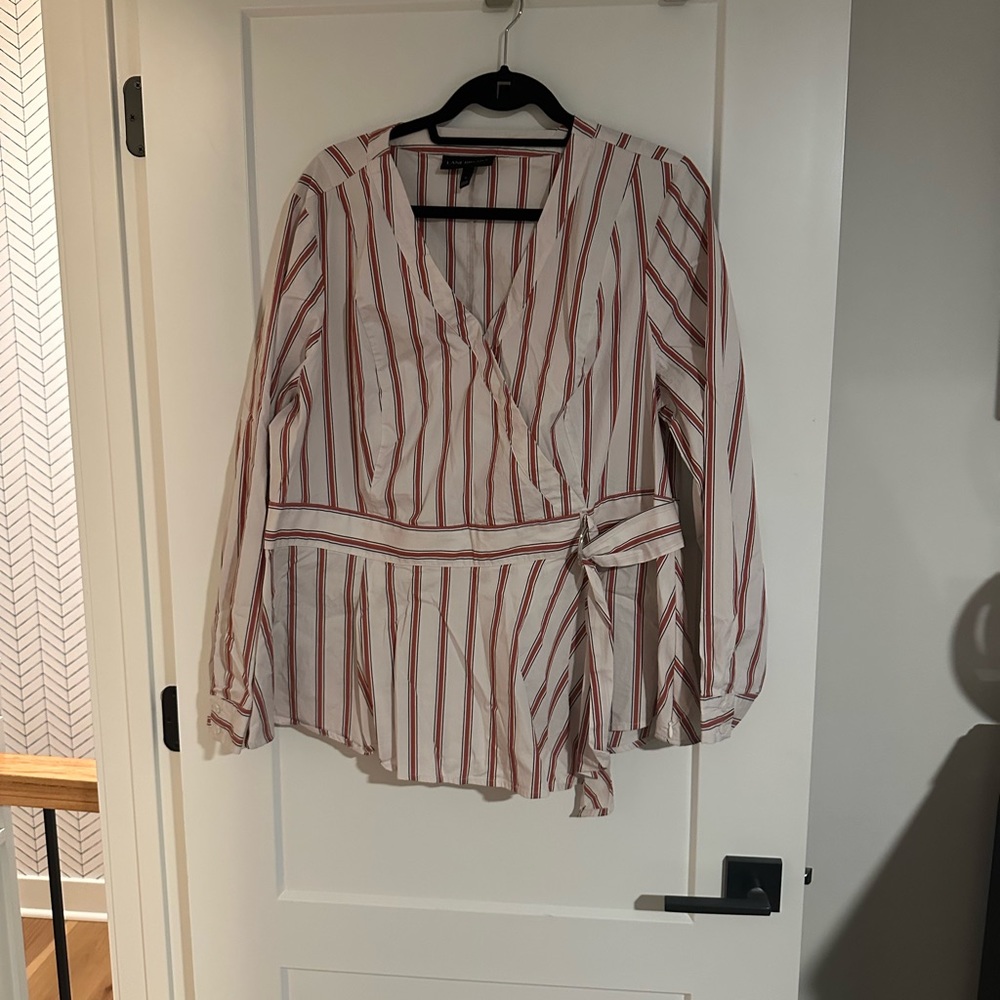 Lane Bryant Size 18 Blouse - White With Orange And Thin Black Vertical…